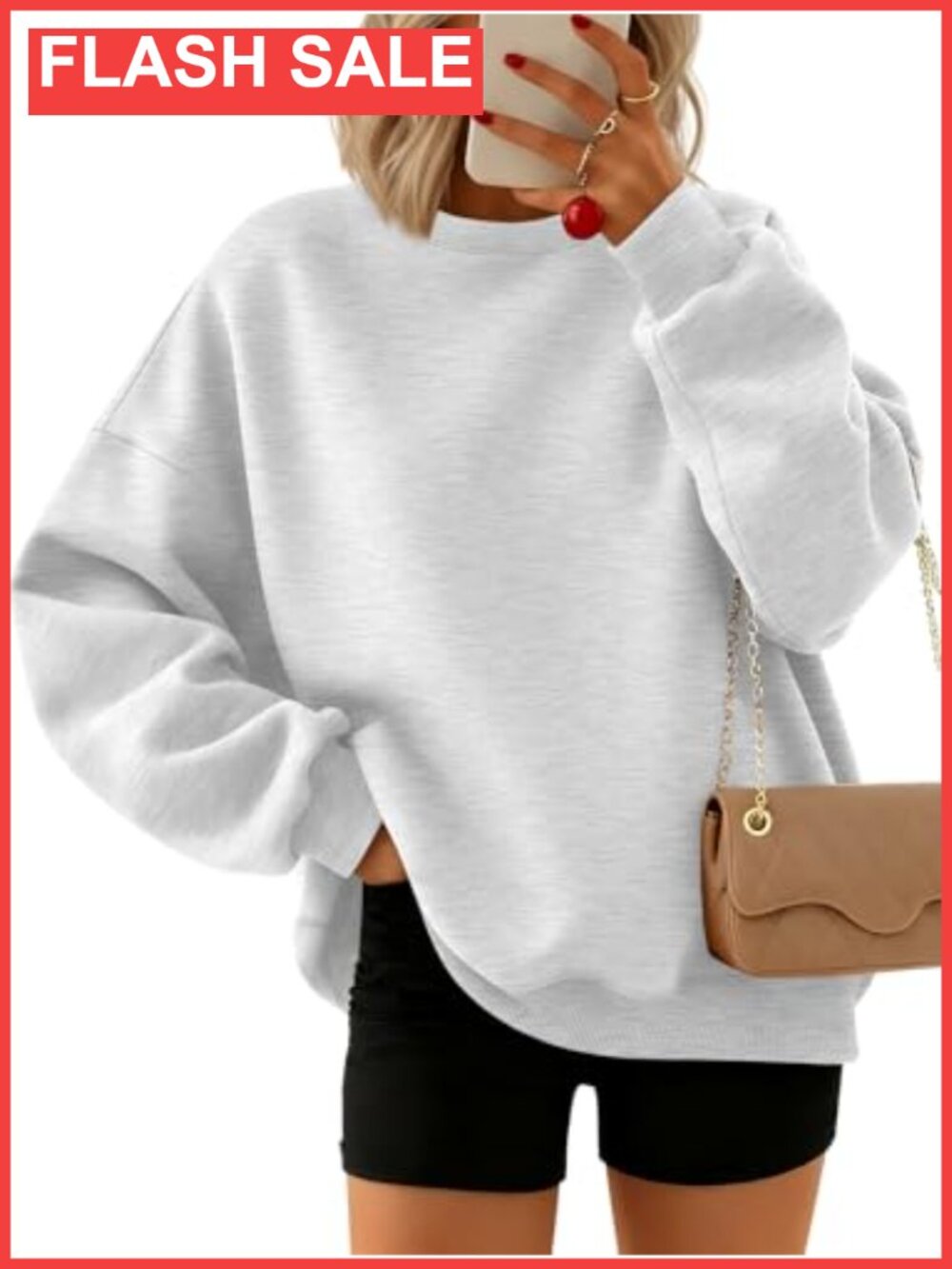 Oversized Crewneck Sweatshirt Polyester Cotton Pullover Long Sleeve Women